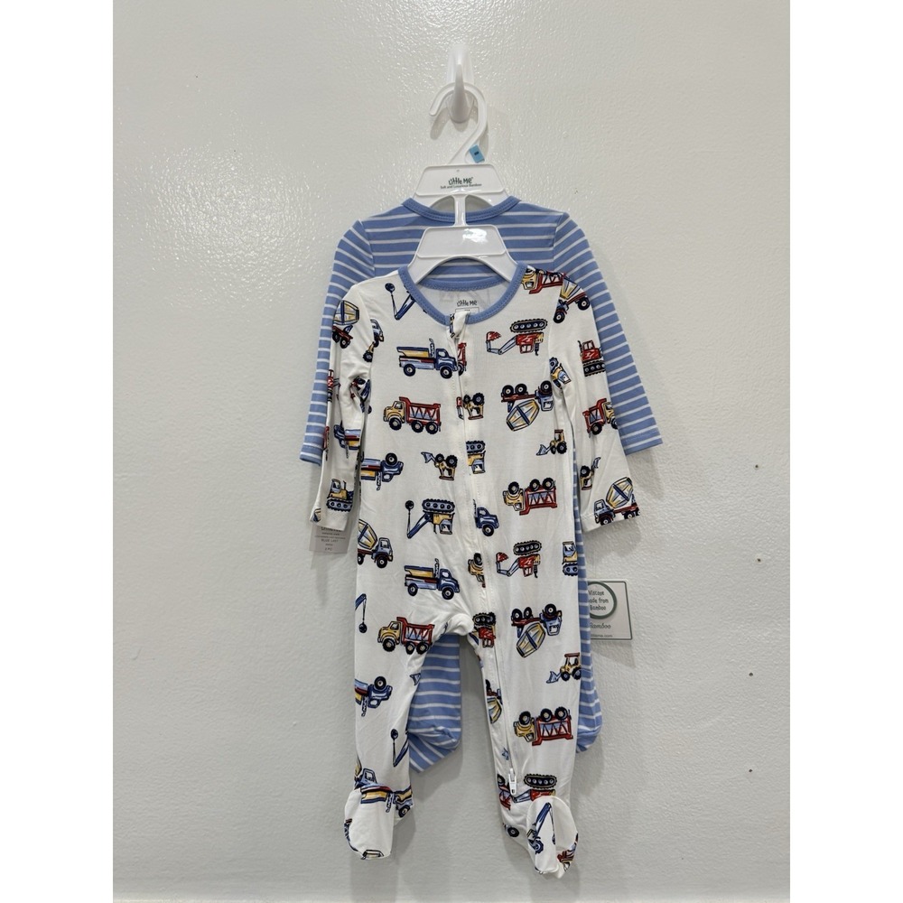 Little Me Baby Boys 6M Bamboo 2 Piece Footed Sleeper Set Construction Trucks NWT